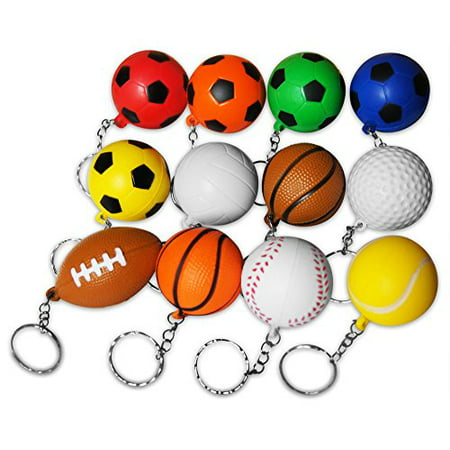 Novel Merk 12-Piece Sports Ball Keychains Pack for Kids Party Favors & School Carnival Prizes Includes 12 Different Designs 